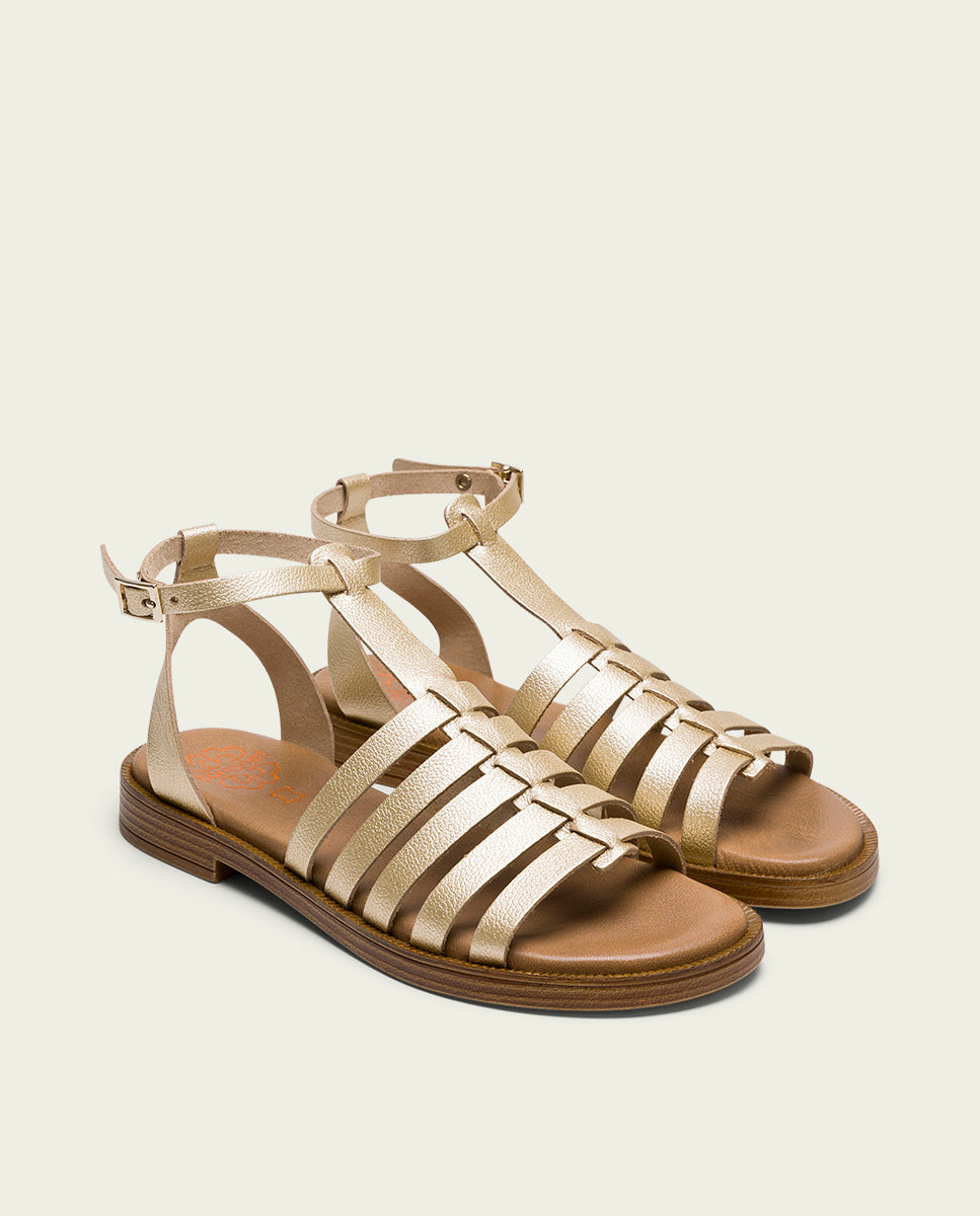 Sandalia Plana Piel Negro Palma