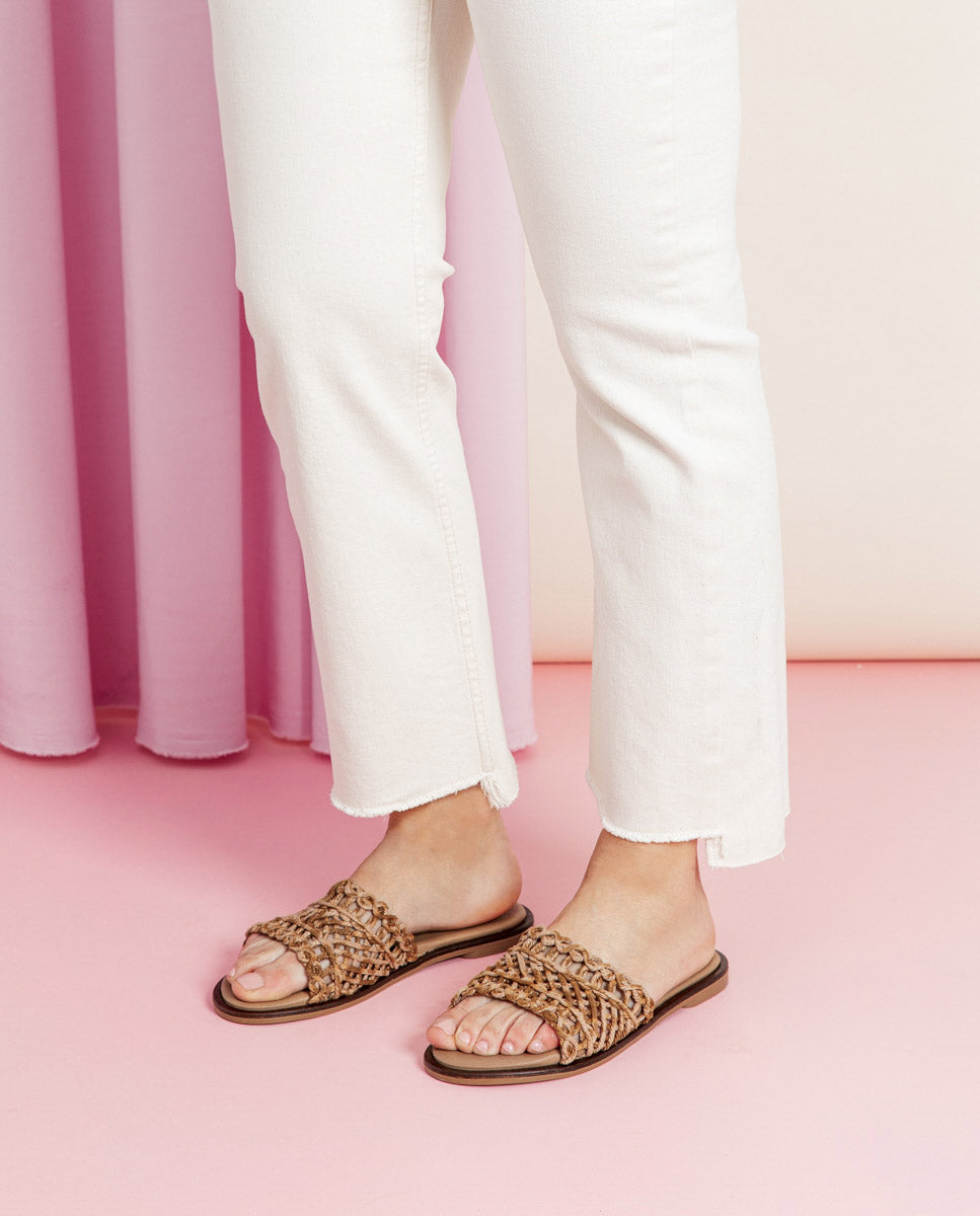 porronet SANDALIA PLANA CON PALA TEXTIL PIEL CUERO CORA