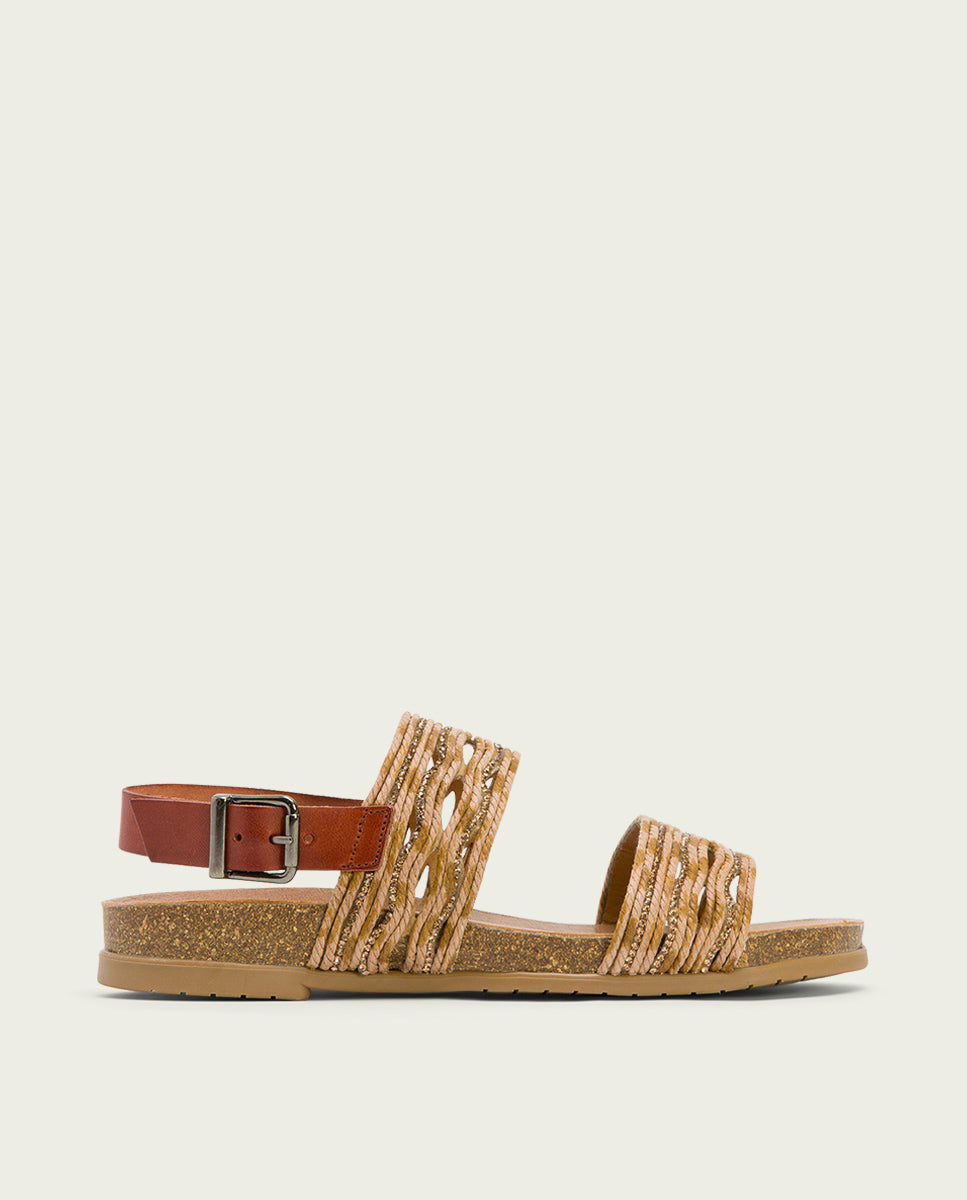 porronet SANDALIA BIO CON PALA TEXTIL PIEL CUERO DARLA