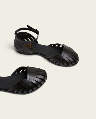 SANDALIA PLANA PIEL NEGRO PALMA
