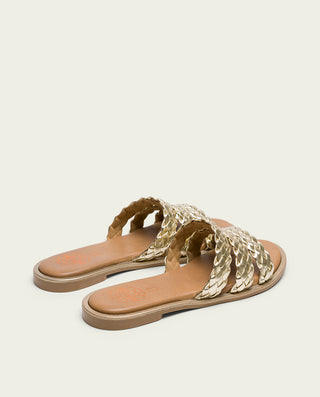 SANDALIA PLANA PIEL ORO ELENA