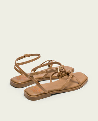 SANDALIA PLANA DE PIEL DE TIRAS TAUPE VALENTINA