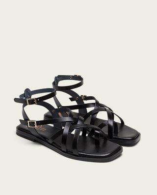 SANDALIA PLANA ROMANA DE PIEL NEGRO VITA