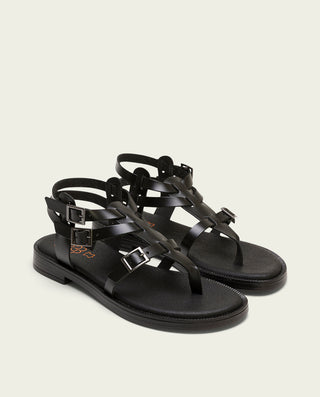 SANDALIA PLANA ROMANA DE PIEL NEGRO MILEY