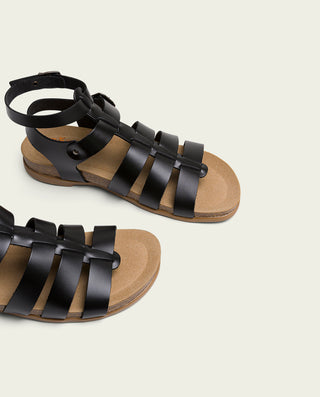 SANDALIA PLANA ROMANA BIO DE PIEL NEGRO SILVIA