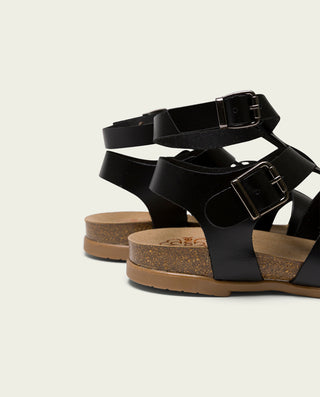 SANDALIA PLANA ROMANA BIO DE PIEL NEGRO SILVIA