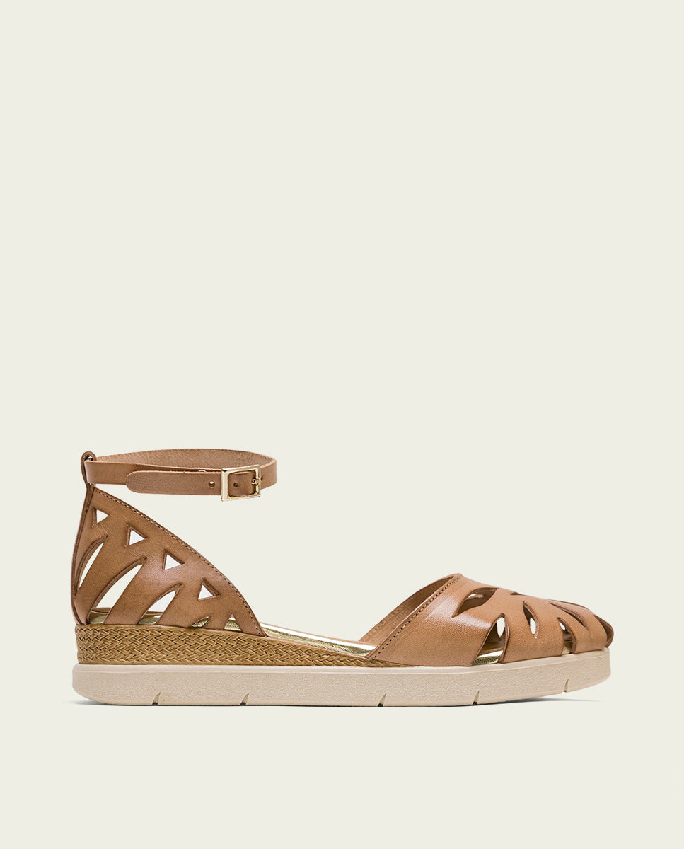 Sandalia De Cuña De Piel Taupe Carlota – PORRONET