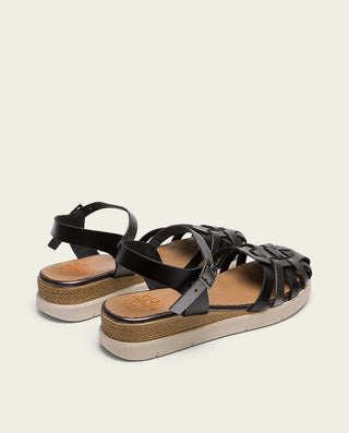 SANDALIA DE CUÑA DE PIEL NEGRO PLOMO CLOTILDE