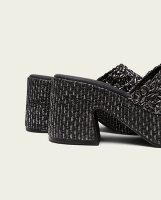 SANDALIA DE TACÓN DE PIEL TEXTIL NEGRO JUDITH