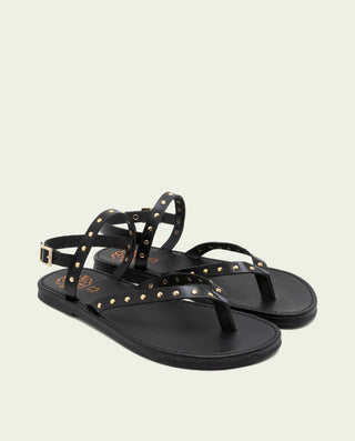 Sandalia plana de piel con tachuelas Alessandra negro