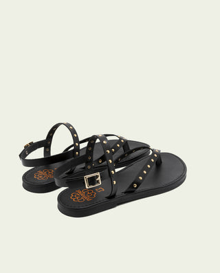 Sandalia plana de piel con tachuelas Alessandra negro