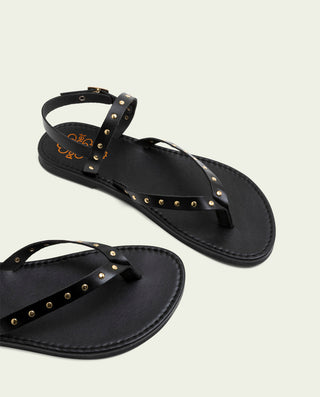 Sandalia plana de piel con tachuelas Alessandra negro