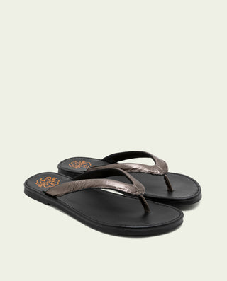 Sandalia de dedo de piel Amber plomo
