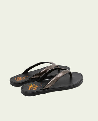 Sandalia de dedo de piel Amber plomo