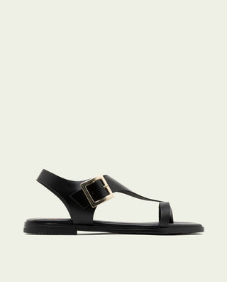 SANDALIA PLANA DE PIEL CON HEBILLA BERTA NEGRO