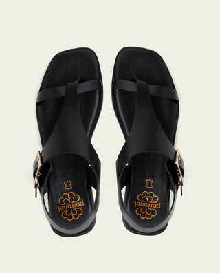 SANDALIA PLANA DE PIEL CON HEBILLA BERTA NEGRO