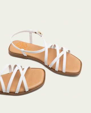 Sandalia plana de piel Bonnie blanco