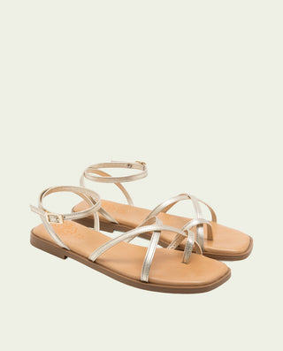 Sandalia plana de piel tiras Bianca oro
