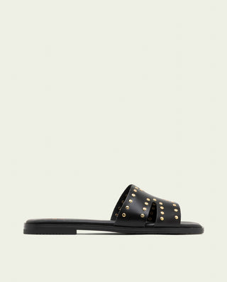 Sandalia plana de piel con tachuelas Becca negro