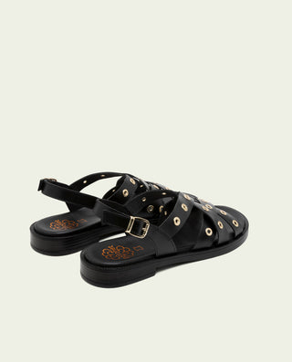 Sandalia plana de piel con tachuelas Chloe negro