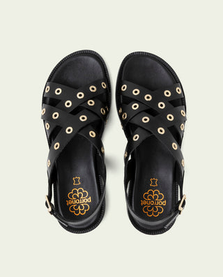 Sandalia plana de piel con tachuelas Chloe negro