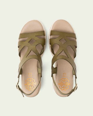Sandalia de cuña de piel Estela kaki