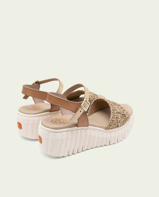 Sandalia de cuña de piel de tiras Eider taupe oro