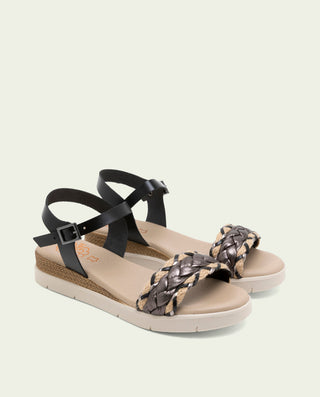Sandalia de cuña de piel Flavia negro