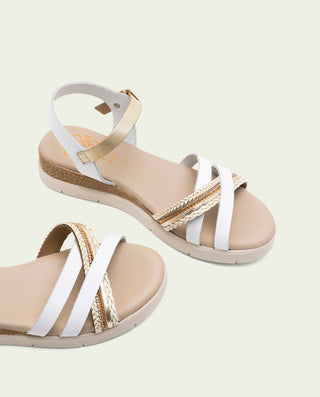 Sandalia de cuña de piel Fabiana blanco oro