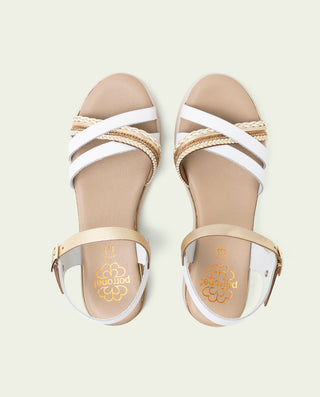 Sandalia de cuña de piel Fabiana blanco oro