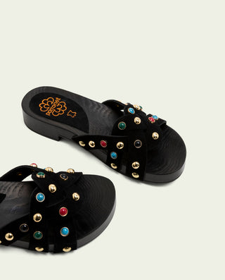 SANDALIA DE TACÓN DE PIEL PEDRERÍA GRACIA NEGRO
