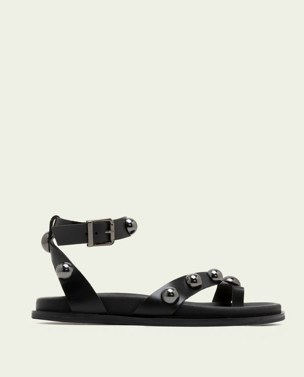 Sandalia plana de piel tachuelas Holly negro