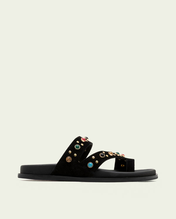 Sandalia plana de piel tachuelas Hannah negro