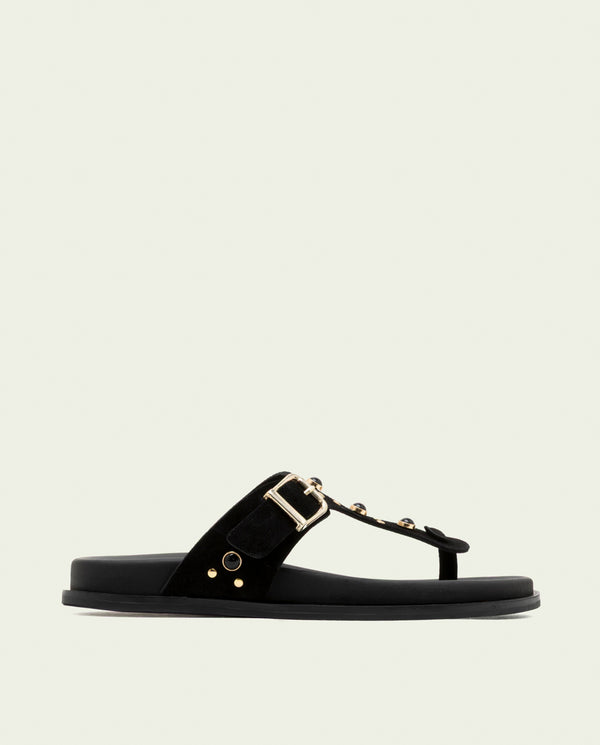 Sandalia plana de piel esclava Harper negro