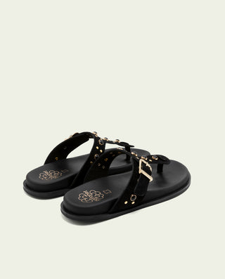 Sandalia plana de piel esclava Harper negro