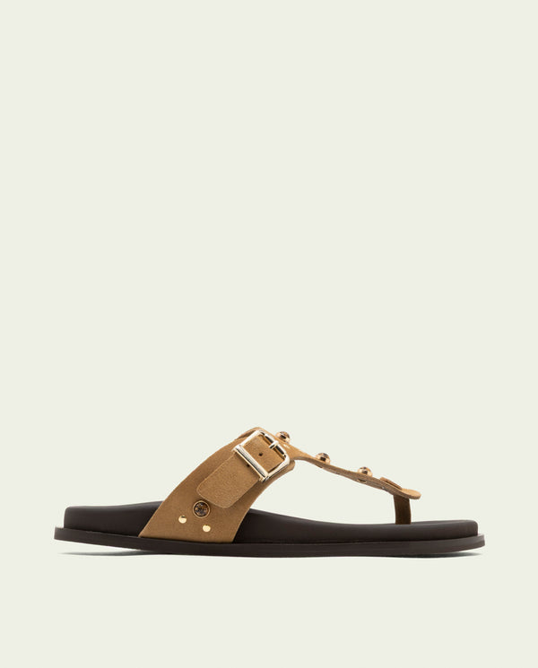 Sandalia plana de piel esclava Harper camel
