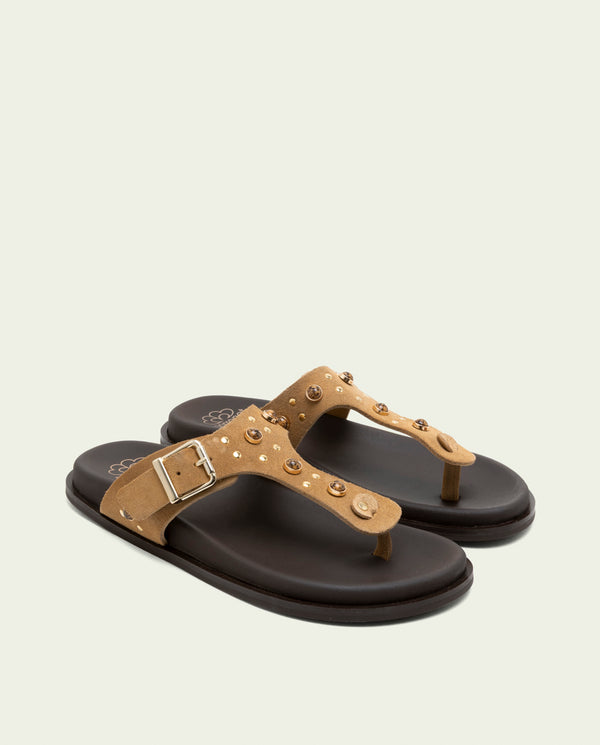 Sandalia plana de piel esclava Harper camel