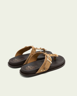 Sandalia plana de piel esclava Harper camel