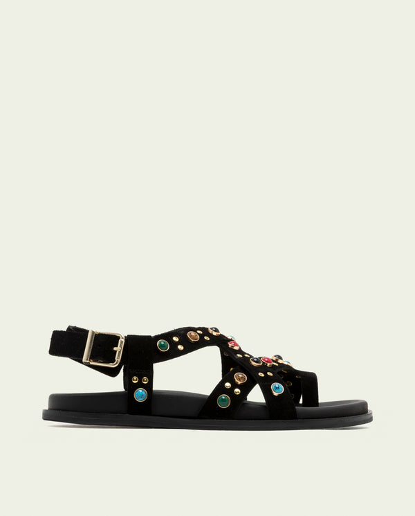 Sandalia plana de piel esclava Hazel negro