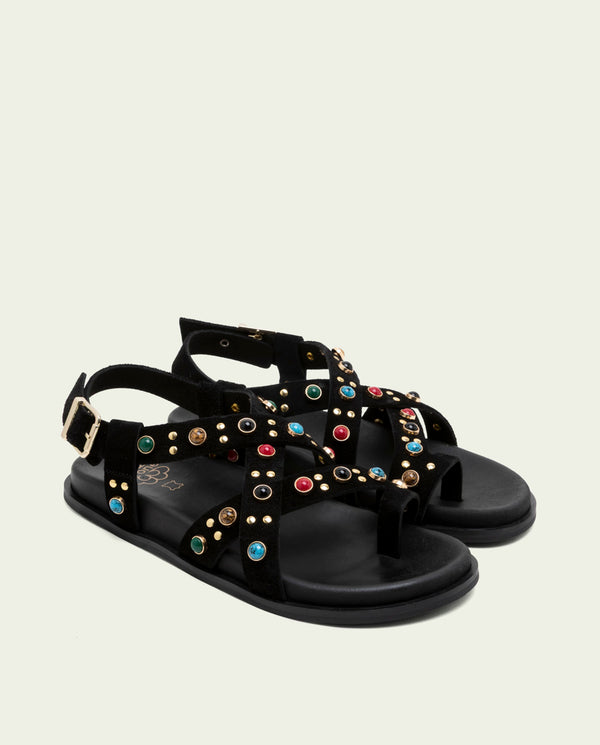 Sandalia plana de piel esclava Hazel negro