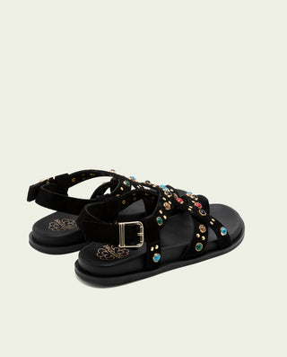 Sandalia plana de piel esclava Harper negro
