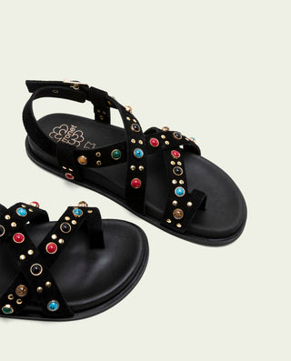 Sandalia plana de piel esclava Harper negro