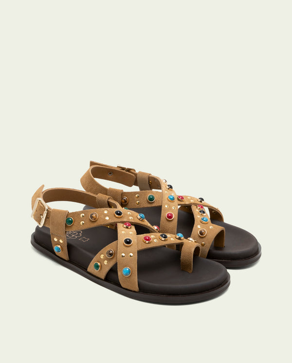Sandalia plana de piel Hazel camel