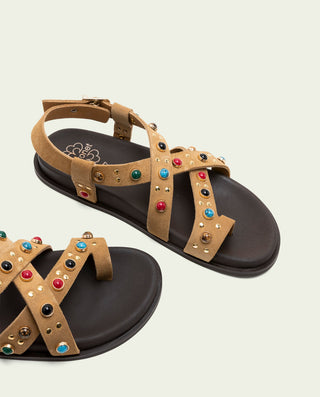 Sandalia plana de piel Hazel camel
