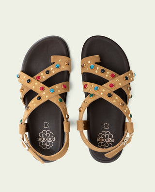 Sandalia plana de piel Hazel camel