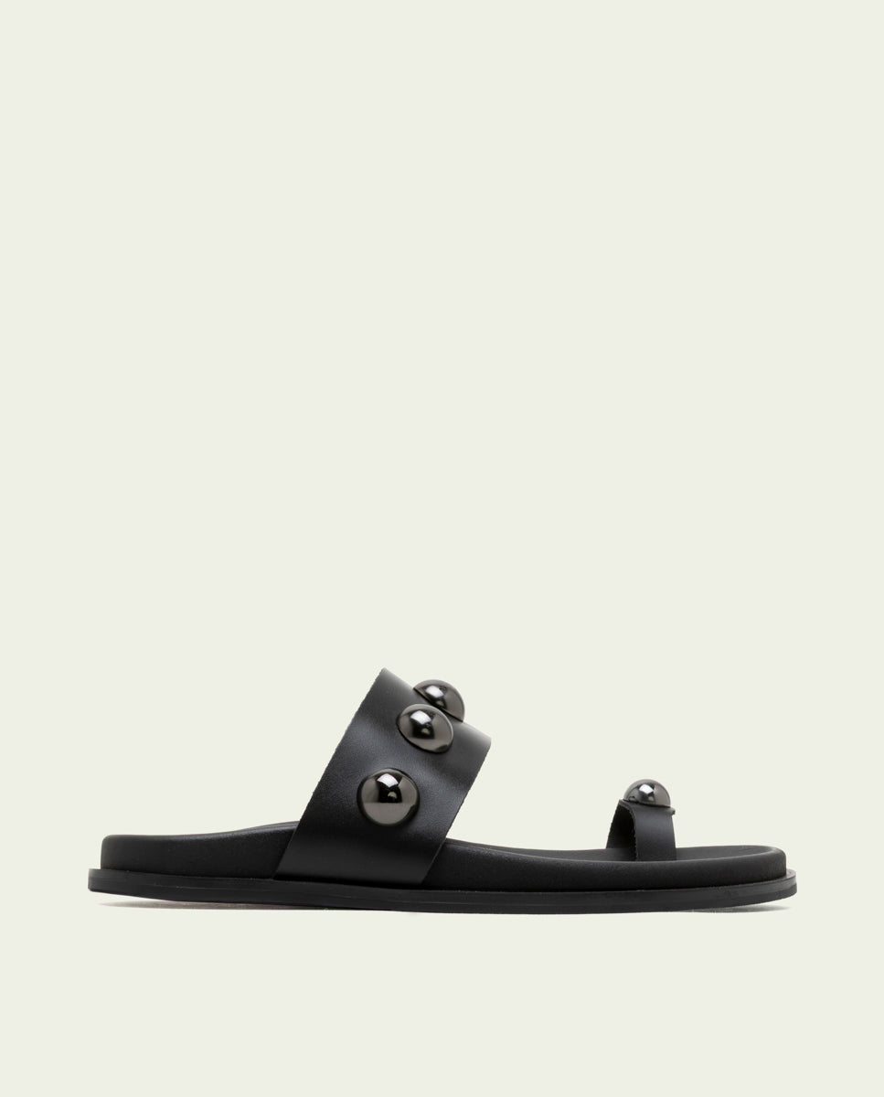 SANDALIA PLANA DE PIEL DE TIRAS HADID NEGRO