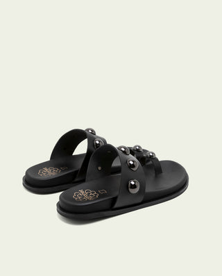 Sandalia plana de piel de tiras Hadid negro