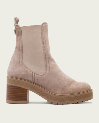 BOTINES DE TACÓN ARENA CON ELÁSTICOS REA