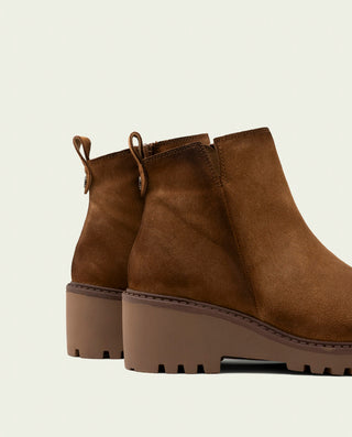 BOTINES DE PIEL CON CUÑA Y CREMALLERA MOKA LIDIA