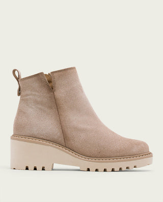 BOTINES DE PIEL CON CUÑA Y CREMALLERA ARENA LIDIA